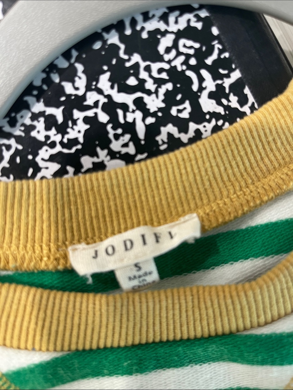 JODIFL Green and White Striped Short Sleeve Tee with Mustard Trim - Picture 2 of 2